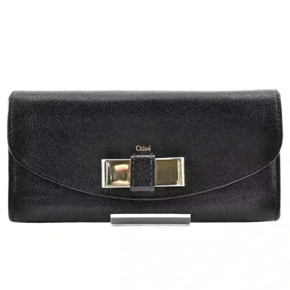 Chloé Black Wallet with Bow Accent - Picture 1 of 11